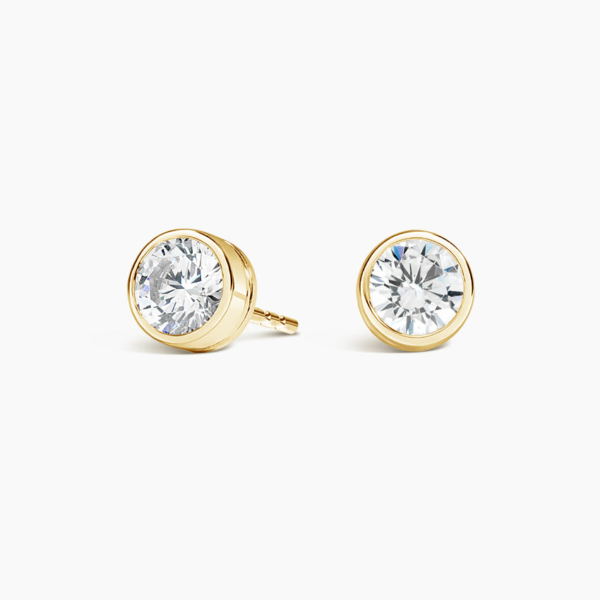 Certified 14 Karat Gold Round Bezel Set Lab Grown Diamond Stud Earrings