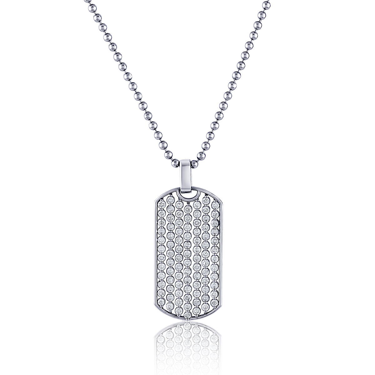 Mens Floating Diamond Dog Tag Smooth Edge Necklace WITH CHAIN
