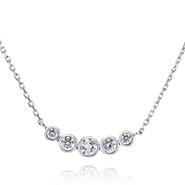 Graduated Five Stone Diamond Bezel Pendant Necklace