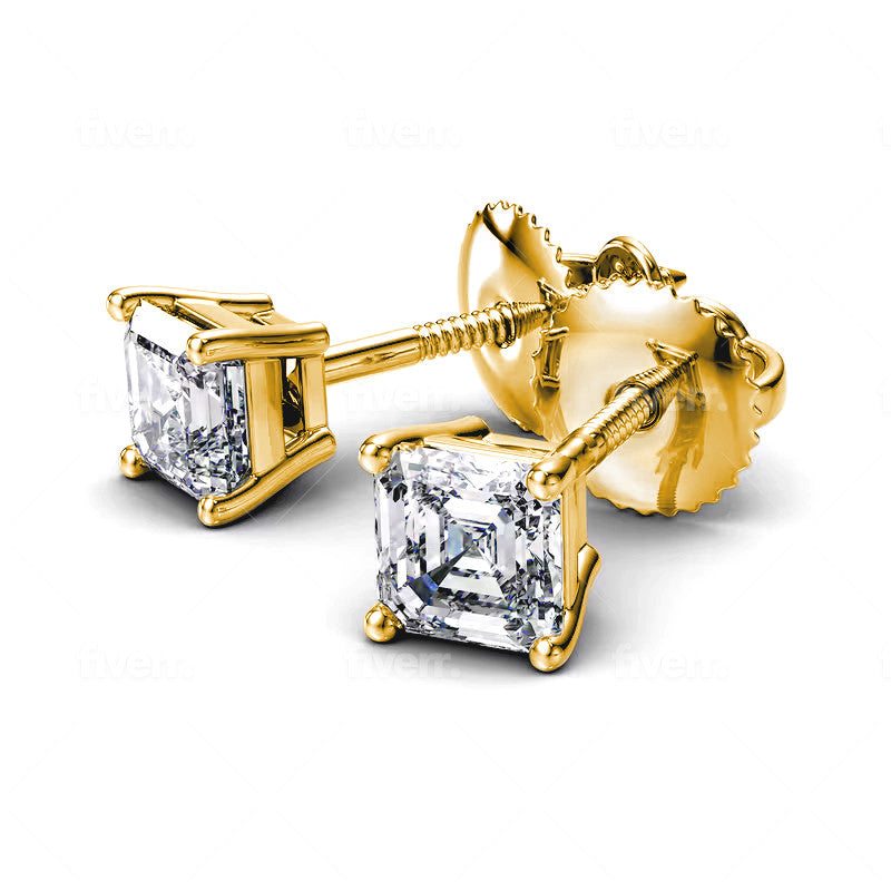 Lab Grown Asscher-Cut Diamond Stud Earrings