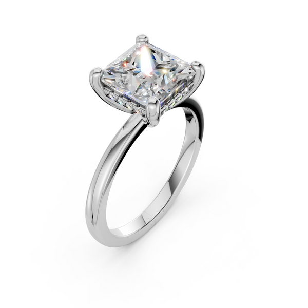 2.70ct Lab Grown Princess-Cut Diamond with Hidden Halo Engagement Ring