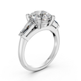 3.50ct IGI CERTIFIED Lab Grown Round-Cut Diamond with Tapered Baguettes Engagement Ring
