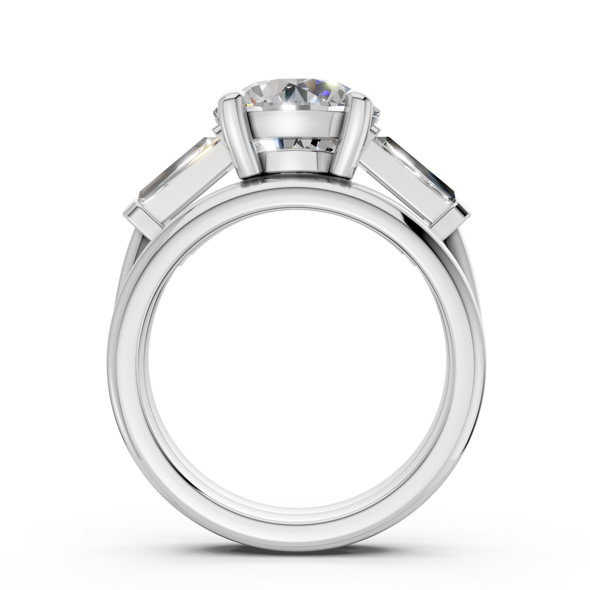 3.50ct Lab Grown Round-Cut Diamond with Tapered Baguettes Engagement Ring