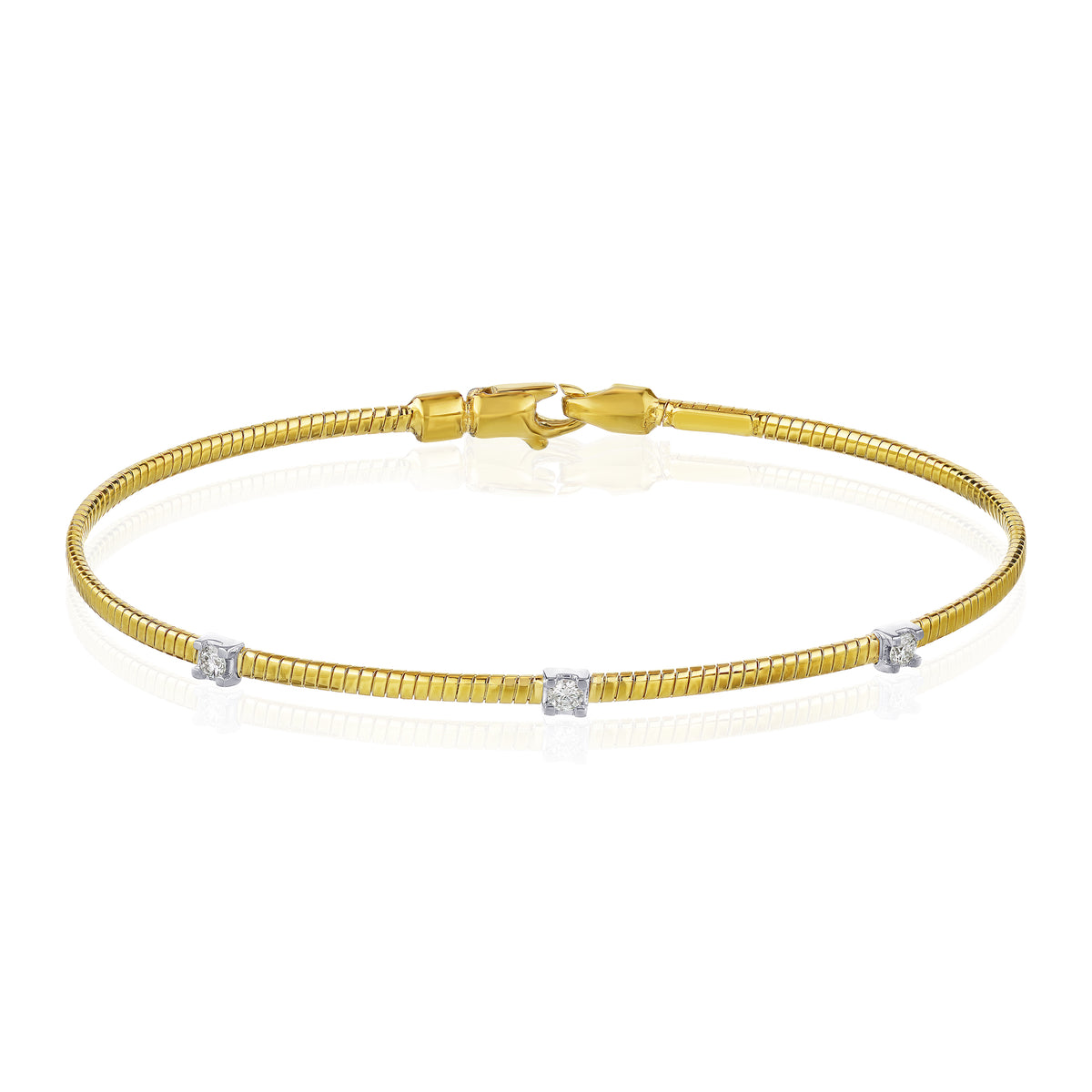 Three-Stone Diamond Wire Bangle - The Diamond Channel