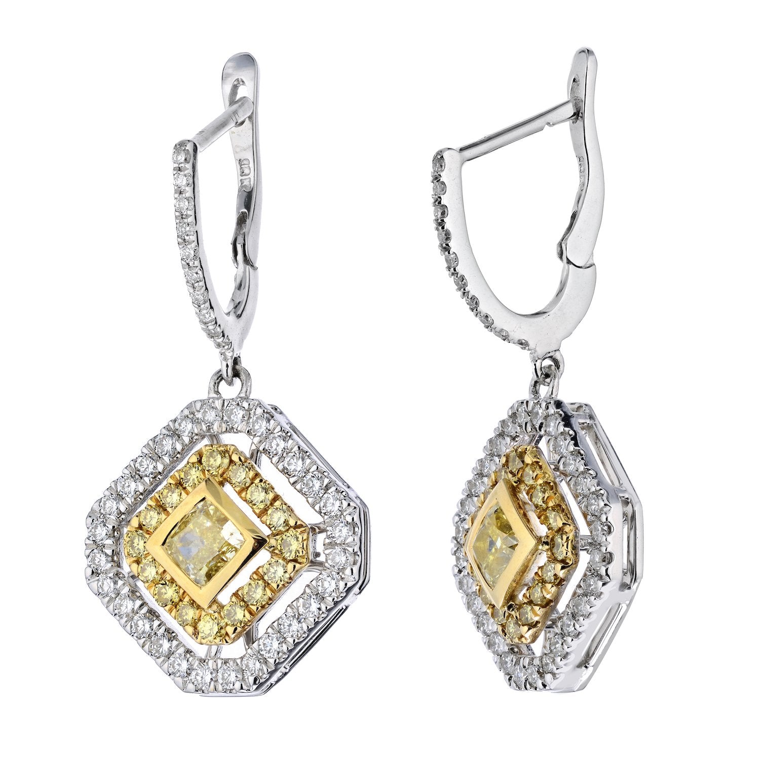 Dangling Earrings with Bezel-Set Natural Yellow Center - The Diamond Channel