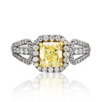 Cushion Cut Natural Yellow Diamond Engagement Ring - The Diamond Channel