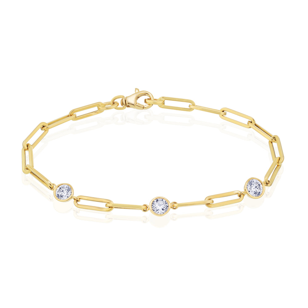 Three-Stone Lab Grown Bezel Paperclip Bracelet