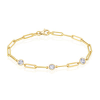 Three-Stone Lab Grown Bezel Paperclip Bracelet