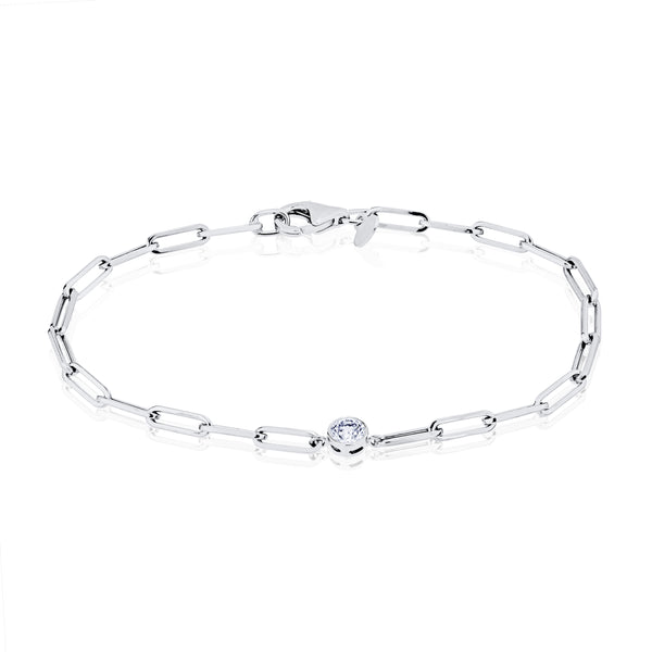 One-Stone Lab Grown Bezel Paperclip Bracelet