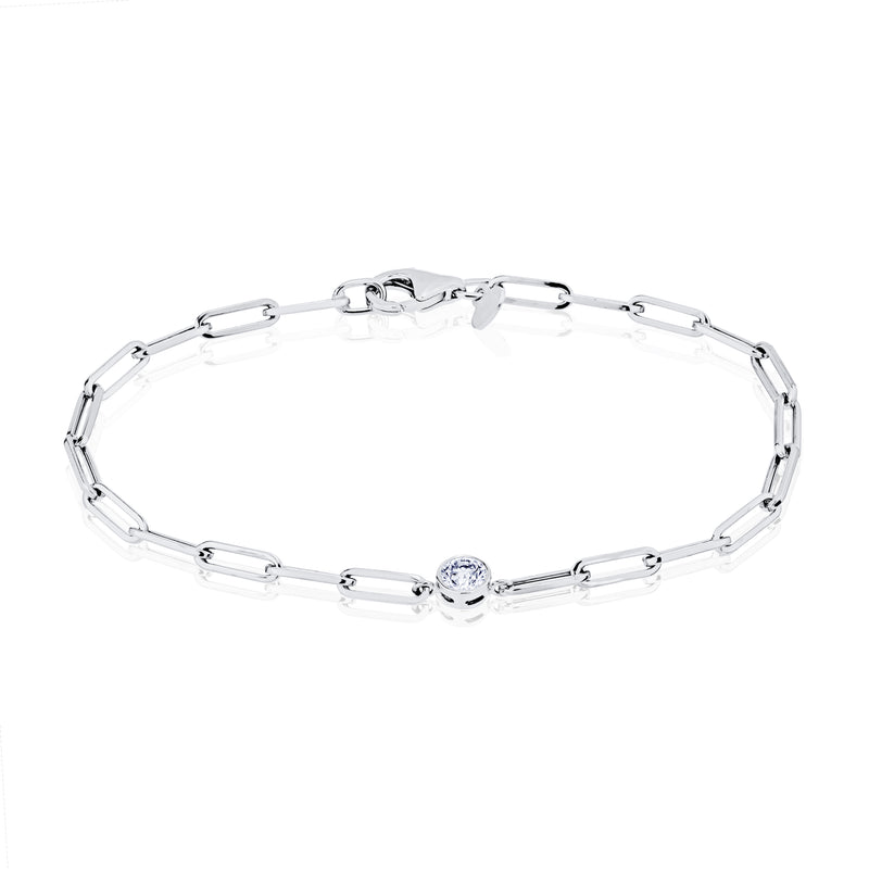 One-Stone Lab Grown Bezel Paperclip Bracelet