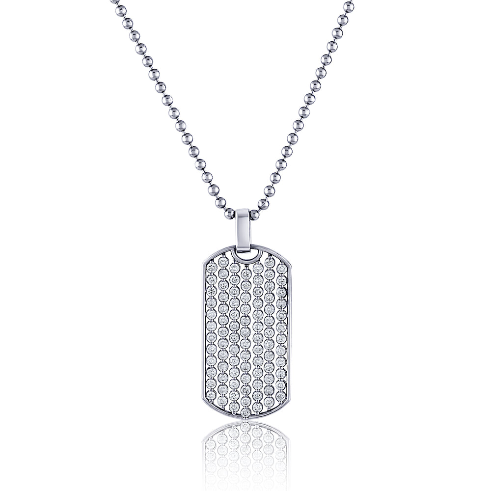 Mens Floating Diamond Dog Tag Smooth Edge Necklace WITH CHAIN
