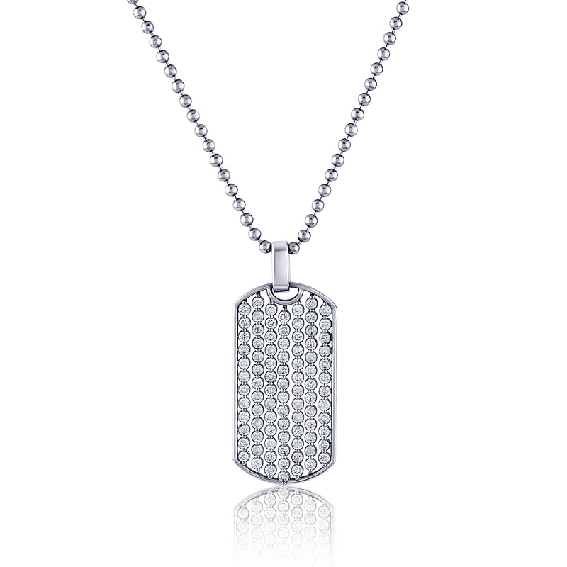 Mens Floating Diamond Dog Tag Smooth Edge Necklace WITH CHAIN