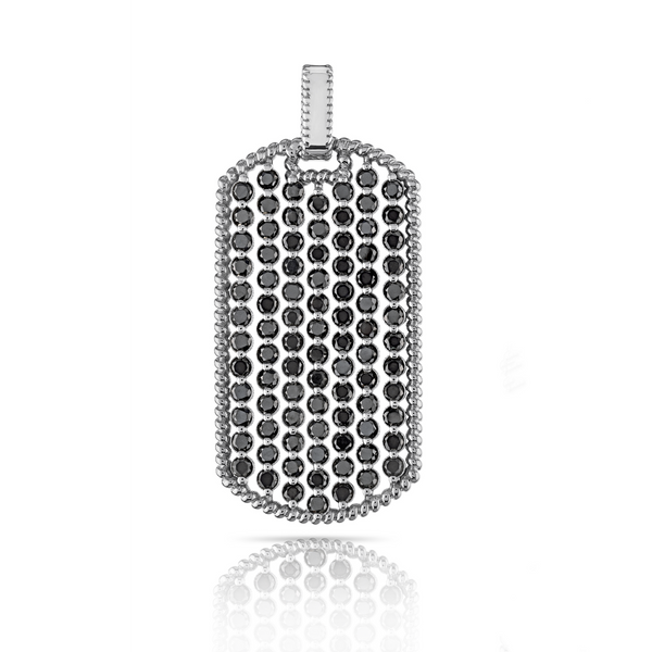 Mens Floating Black Diamond Dog Tag Roped Edge Necklace