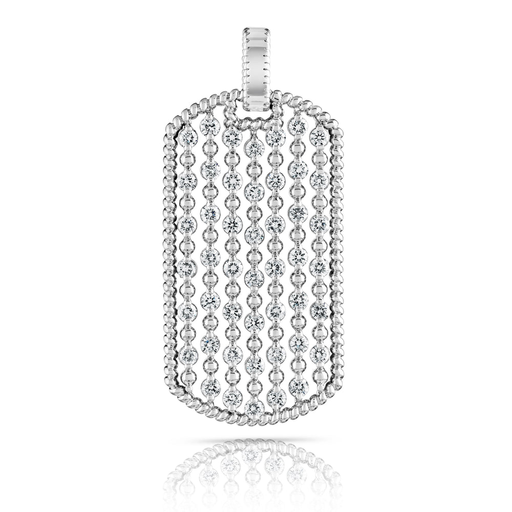 Mens Floating Diamond & Ball Dog Tag Roped Edge Necklace