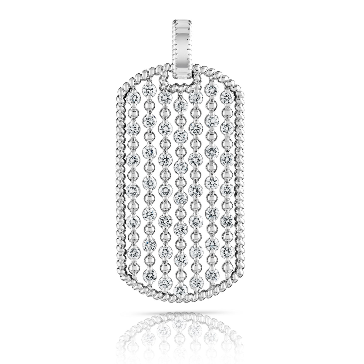 Mens Floating Diamond & Ball Dog Tag Roped Edge Necklace