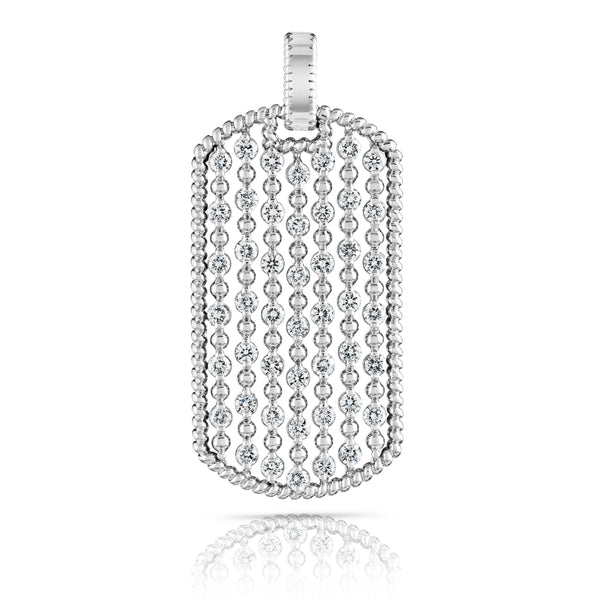 Mens Floating Diamond & Ball Dog Tag Roped Edge Necklace