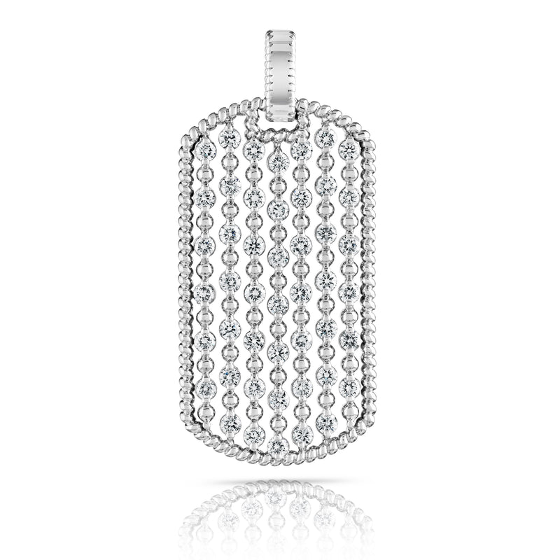 Mens Floating Diamond & Ball Dog Tag Roped Edge Necklace