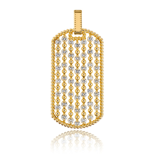 Mens Floating Diamond & Ball Dog Tag Roped Edge Necklace