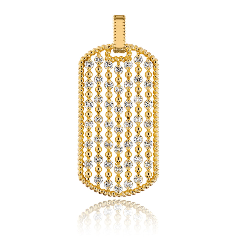 Mens Floating Diamond & Ball Dog Tag Roped Edge Necklace