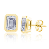 Certified 14 Karat Yellow Gold Lab Grown Emerald-Cut Diamond Stud Earrings ( starting at 1.00 carat )