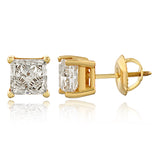 Certified 14 Karat Gold Princess-Cut Lab Grown Diamond Stud Earrings