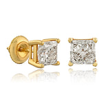 Certified 14 Karat Gold Princess-Cut Lab Grown Diamond Stud Earrings