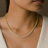 Half-Way Bezel Set Yellow Gold Natural Diamond Tennis Necklace