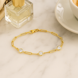 Three-Stone Lab Grown Bezel Paperclip Bracelet