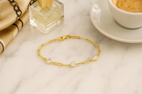 Three-Stone Lab Grown Bezel Paperclip Bracelet