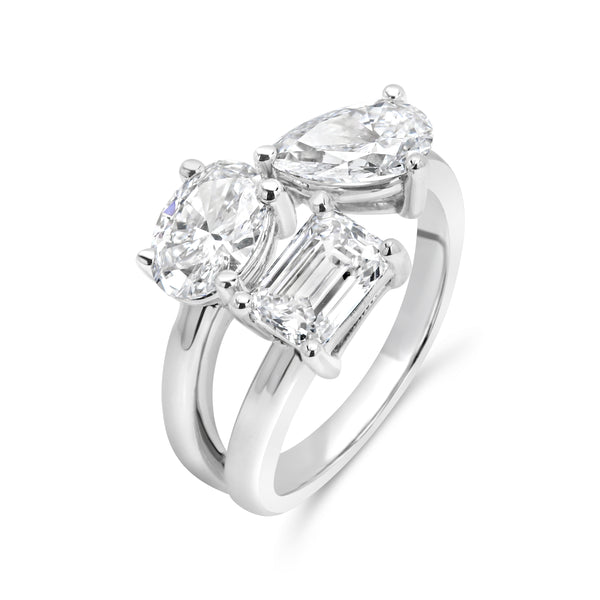 Oval, Pear and Emerald Toi et Moi Ring