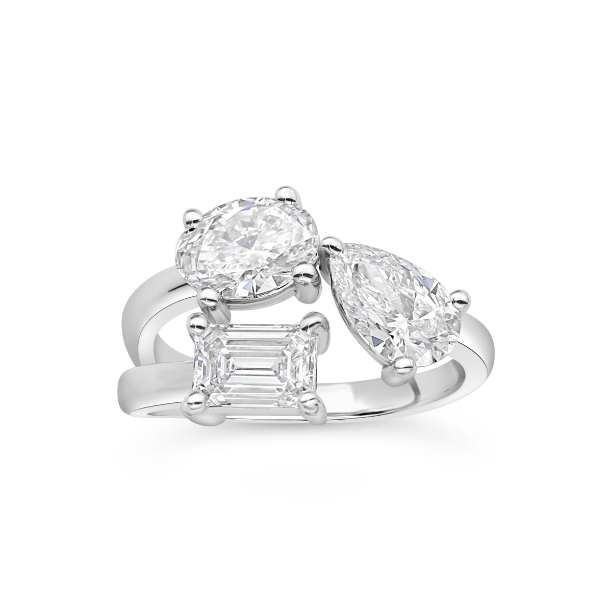 Oval, Pear and Emerald Toi et Moi Ring
