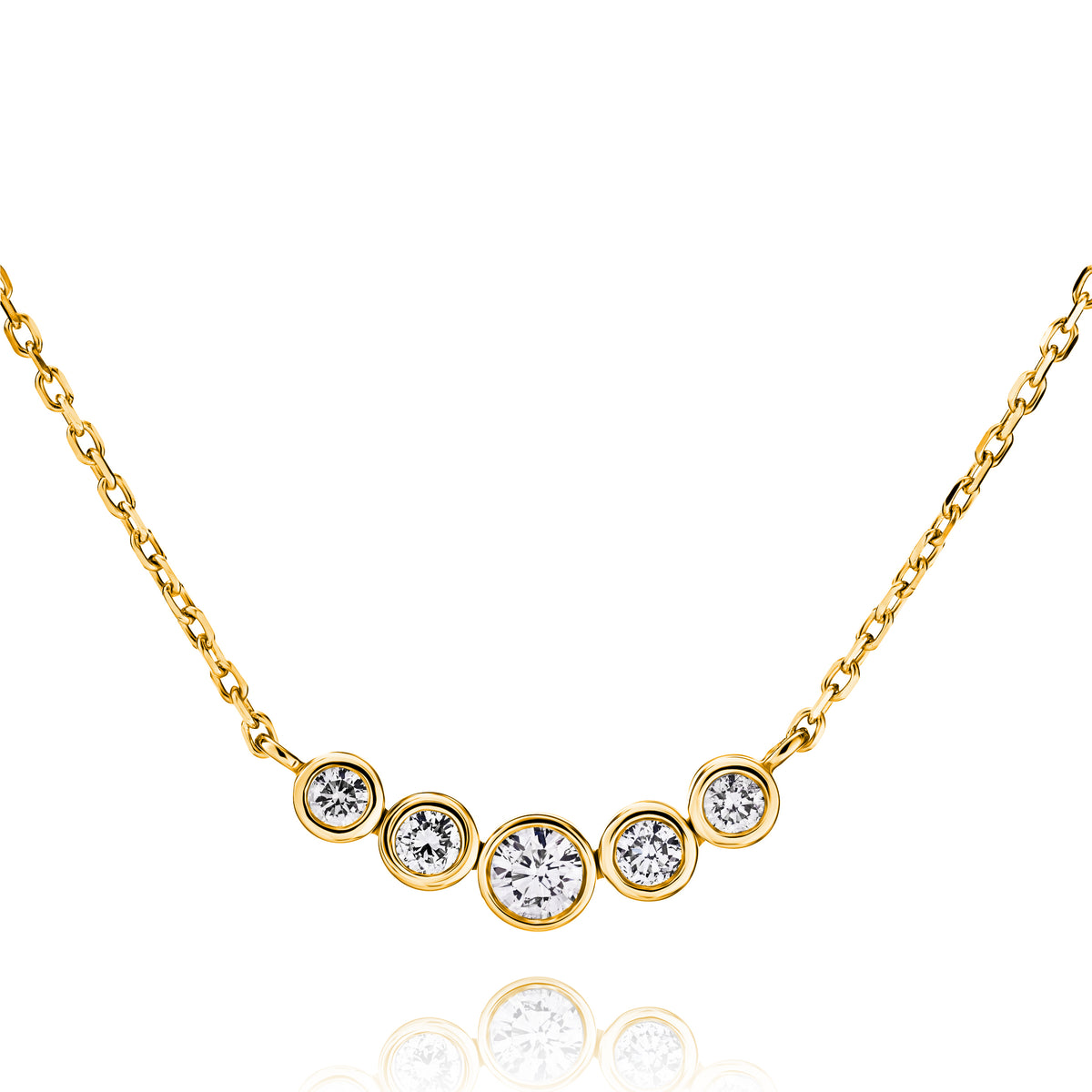 Graduated Five Stone Diamond Bezel Pendant Necklace