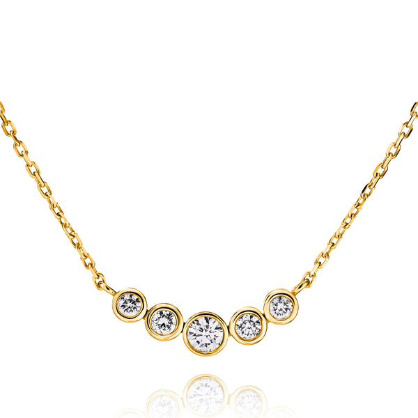 Graduated Five Stone Diamond Bezel Pendant Necklace
