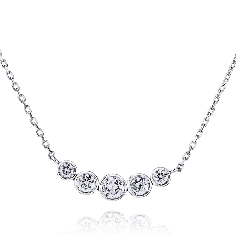 Graduated Five Stone Diamond Bezel Pendant Necklace