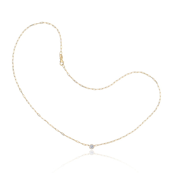 One-Stone Bezel Set PaperClip Necklace