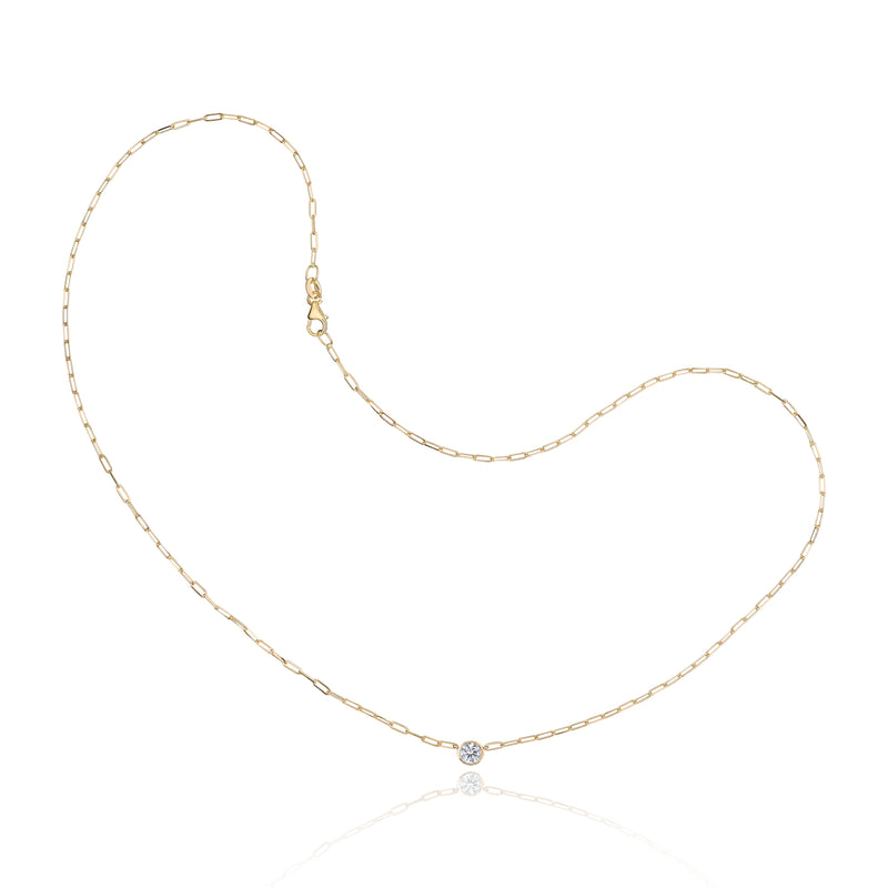 One-Stone Bezel Set PaperClip Necklace