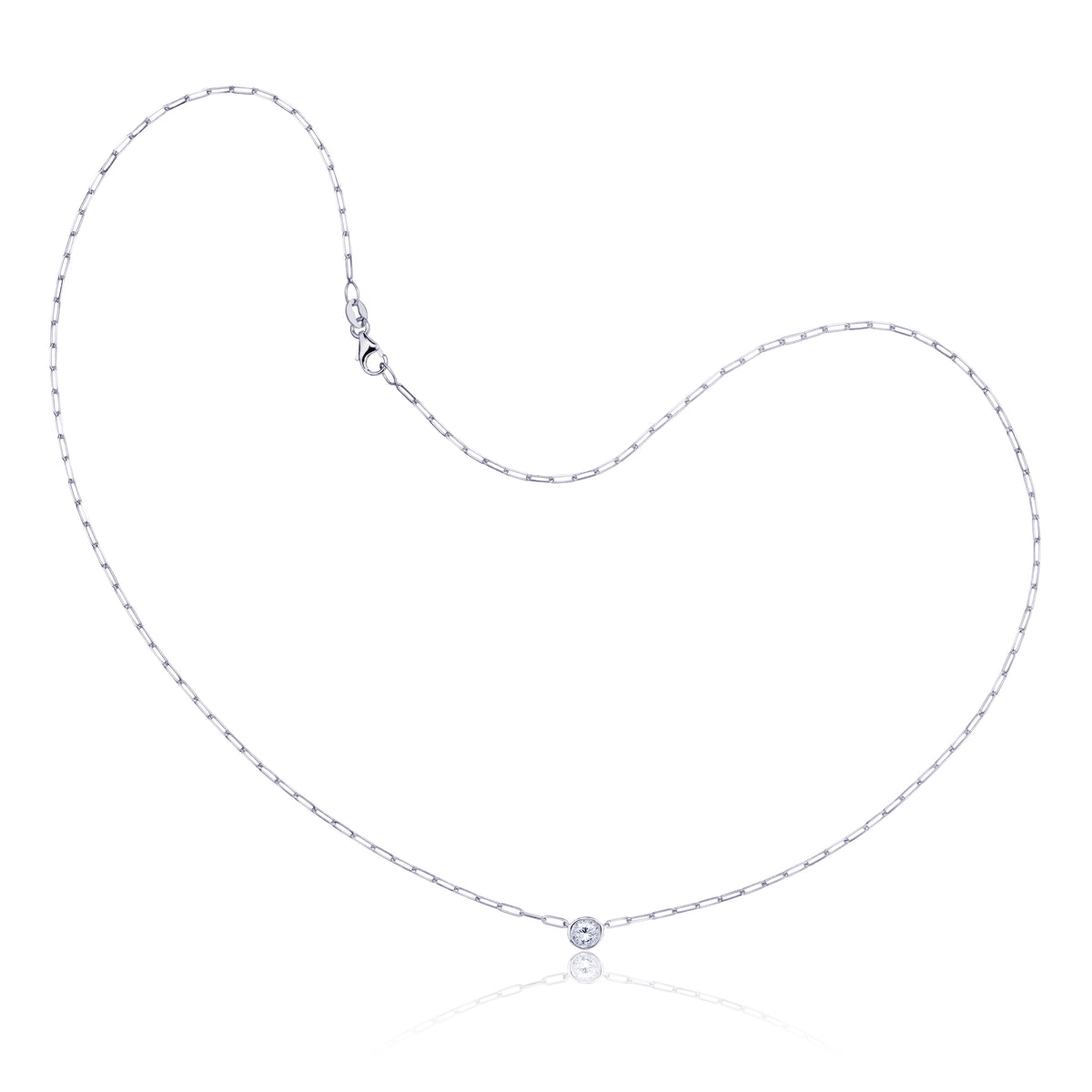 One-Stone Bezel Set PaperClip Necklace