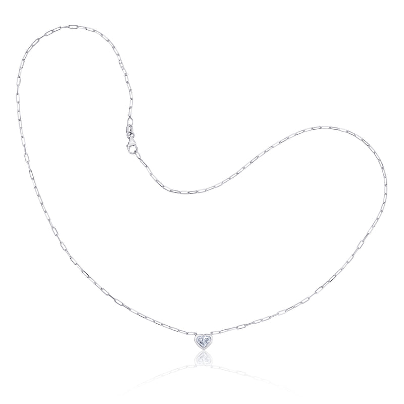 Heart Shaped Bezel Set PaperClip Necklace