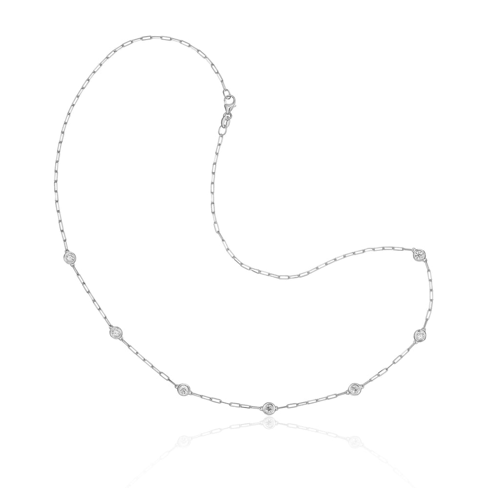 Seven-Stone Bezel Set PaperClip Necklace