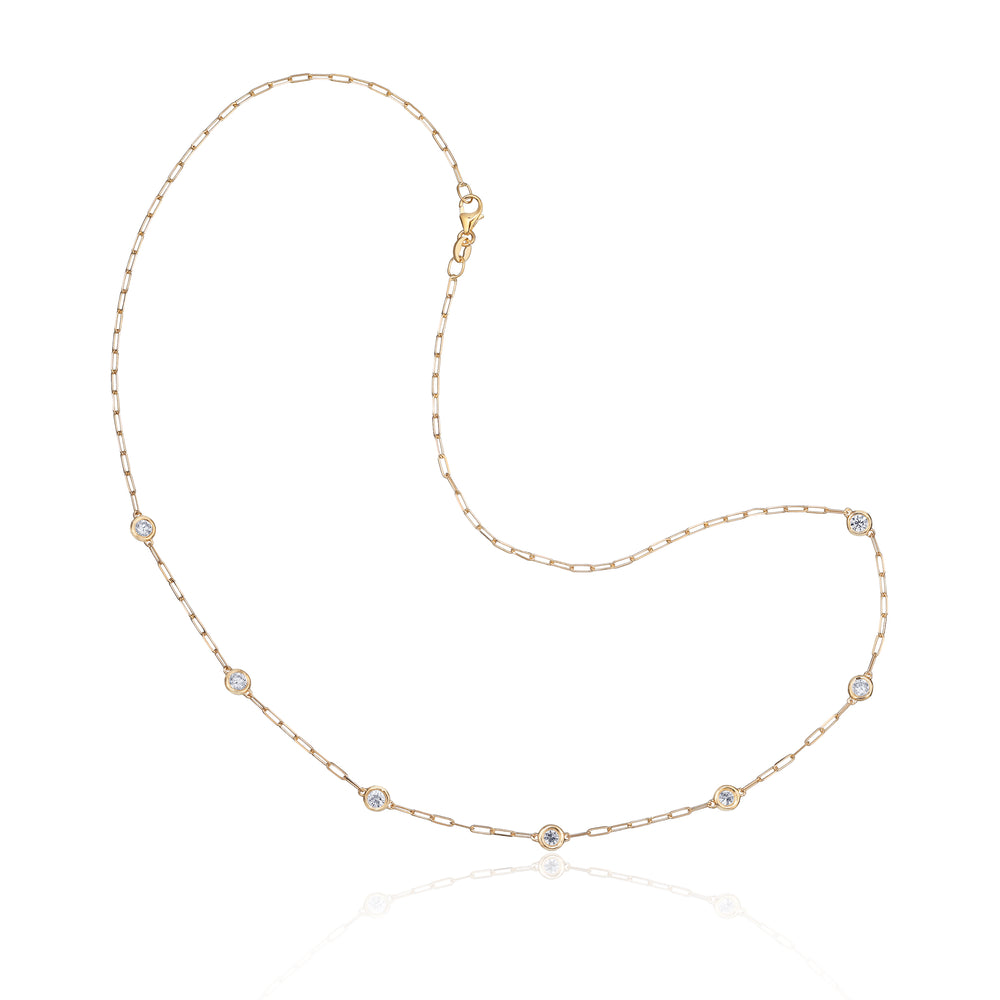 Seven-Stone Bezel Set PaperClip Necklace