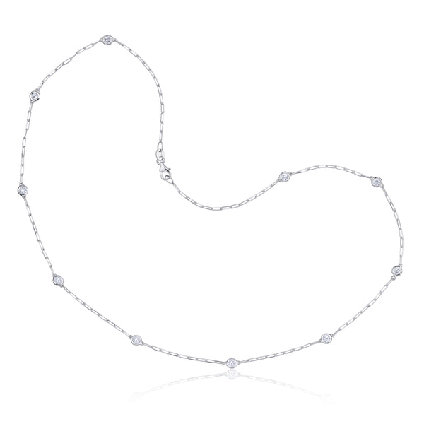 Ten-Stone Bezel Set PaperClip Necklace