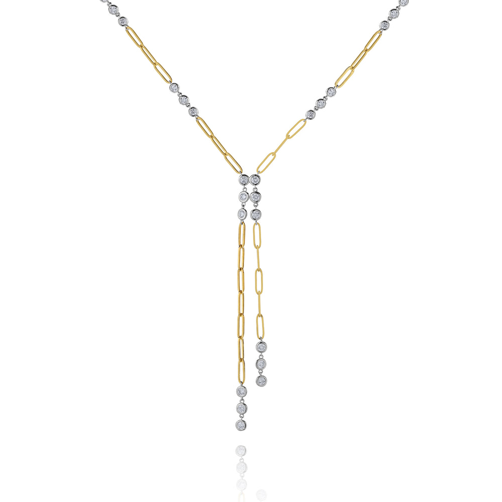 Two Row Diamond By The Yard Drop PaperClip Necklace
