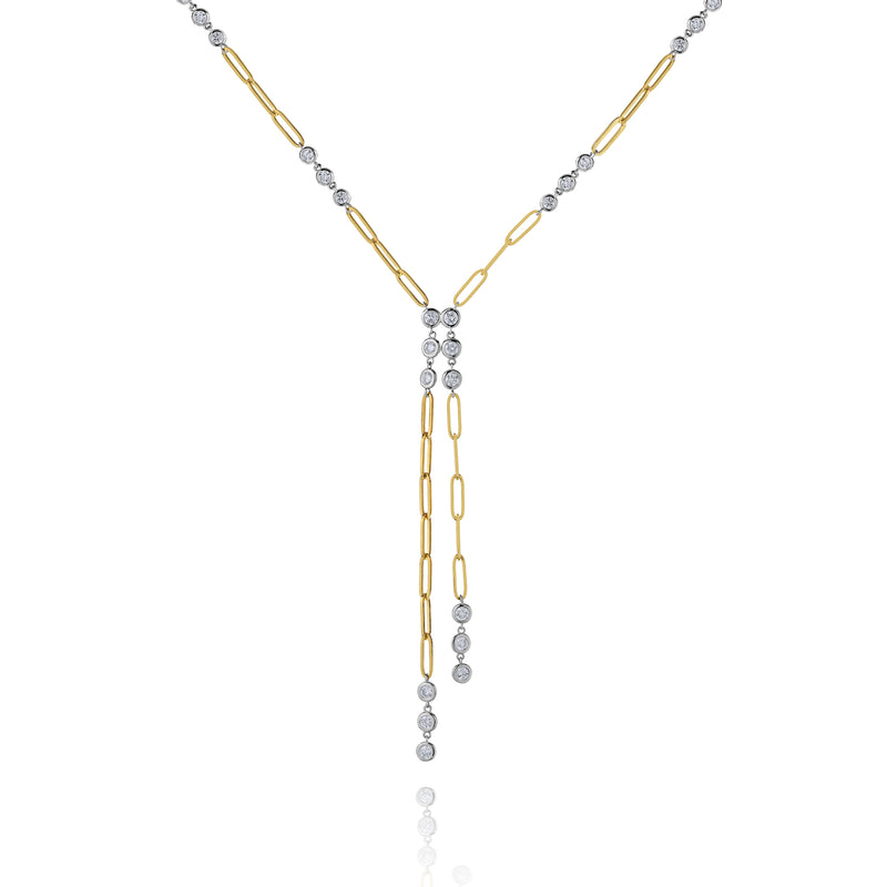 Two Row Diamond By The Yard Drop PaperClip Necklace