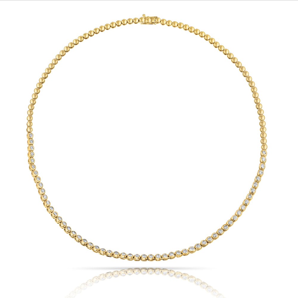 Half-Way Bezel Set Yellow Gold Natural Diamond Tennis Necklace
