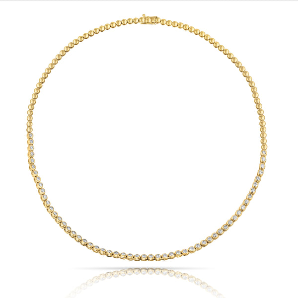 Half-Way Bezel Set Yellow Gold Natural Diamond Tennis Necklace