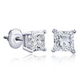 Certified 14 Karat Gold Princess-Cut Lab Grown Diamond Stud Earrings