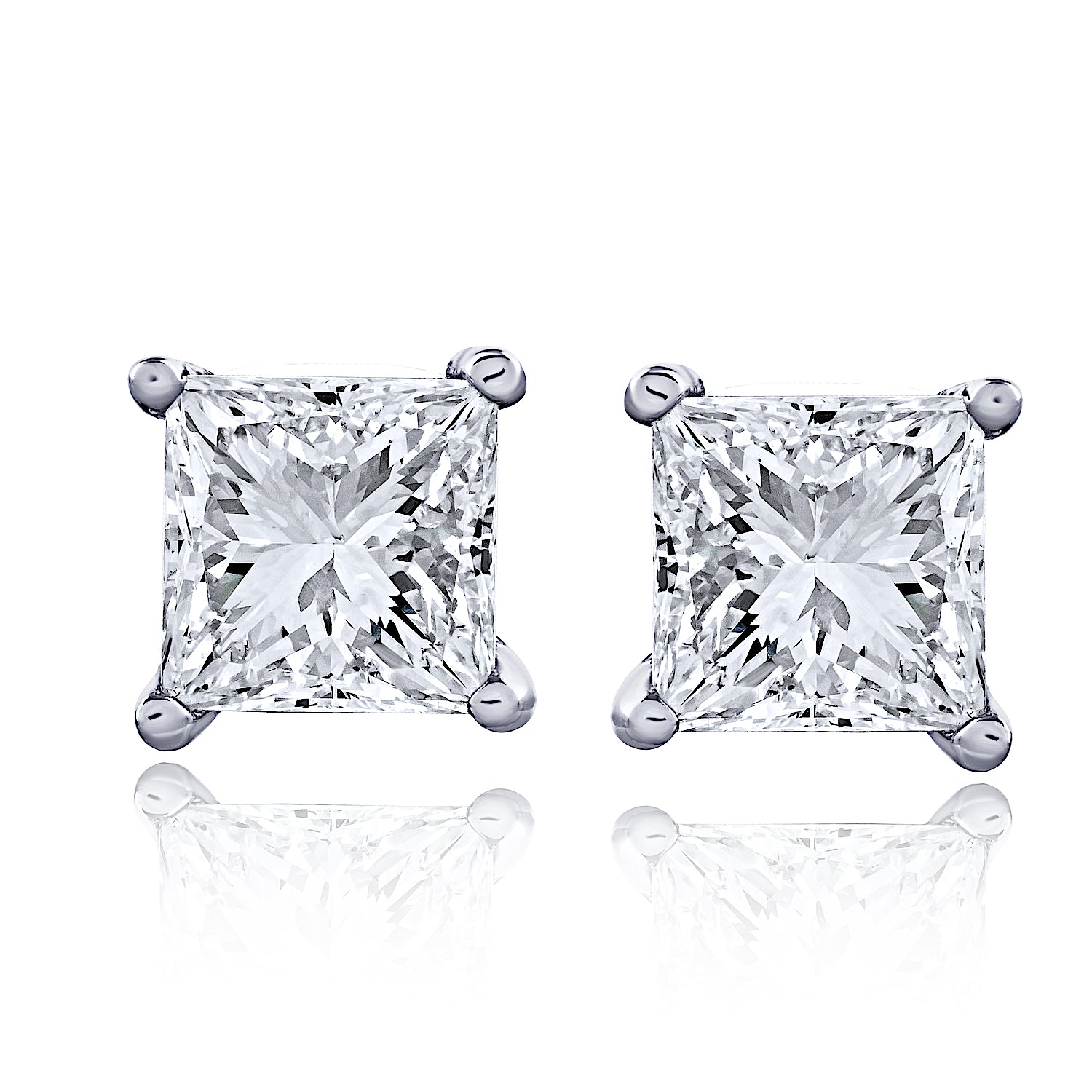 Certified 14 Karat White Gold Princess-Cut Lab Grown Diamond Stud Earrings (starting at 0.50 carat )