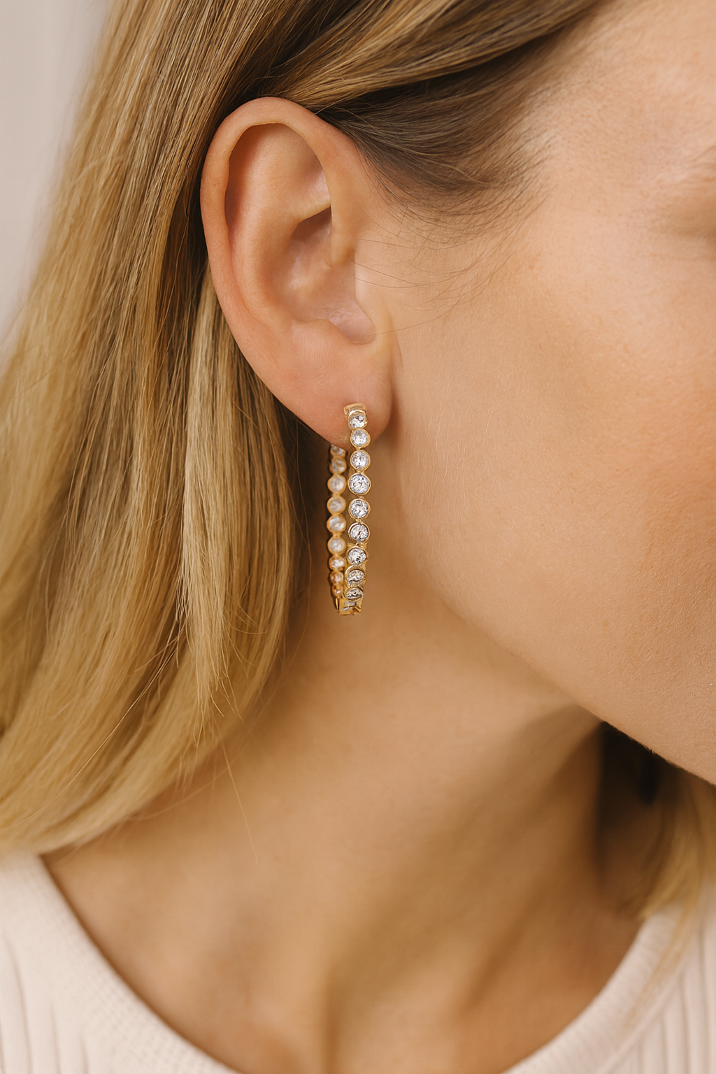 Bezel-Set Diamond Hoop Earrings