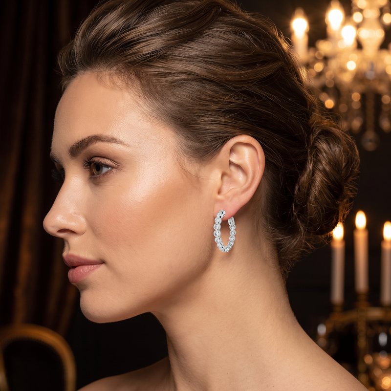 Bezel-Set Diamond Hoop Earrings worn - lifestyle