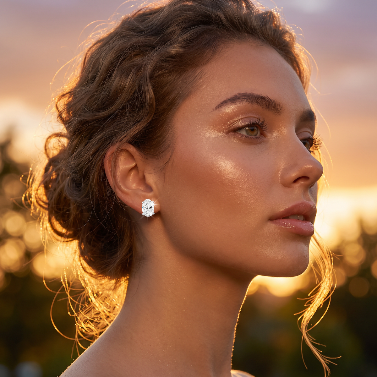 Lab Grown Oval Shape Diamond Stud Earrings worn - lifestyle